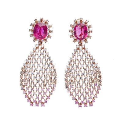 18ct Rose Gold Rubellite and Diamond Earrings