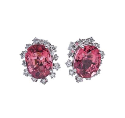 18ct White Gold Pink Tourmaline and Diamond Earrings