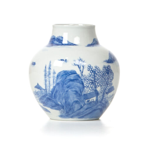 A Chinese Mid-Qing Dynasty Blue and White Jar decorated with landscape pattern (Da Qing Daoguang Nian Zhi Mark)
