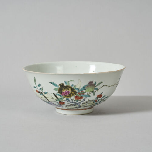 A Chinese Late Qing Dynasty 'Sanduo' Bowl (one hairline and rim frits, Qianlong Nian Zhi Mark)