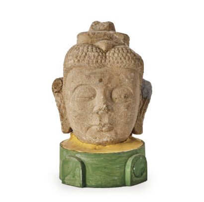 A Chinese Song Dynasty Stone Carved Buddha Head (both ears repaird)