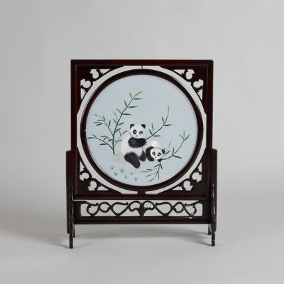 A Chinese Embroidered 'Panda' Table Screen