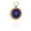 A full hunter pocket watch, Baume. Key wind. 35mm. Movement numbered 1061. Case numbered 101761. Gold dial with black roman numerals signed. Decorative engraved case with guilloche enamelling set with diamonds. Inscribed C.S from her brother H.S 18th Marc