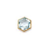 A blue topaz stick pin, bezel set hexagonal mixed cut blue topaz of estimated weight 39.63 carat. 18ct yellow gold. Weight 8.9 grams. Diameter 23mm. Gemologist's report available.