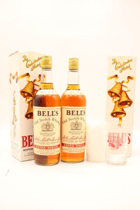 (2) Bell's Old Scotch Whisky with glass,40%ABV, 769ml, circa 1970s (GB)