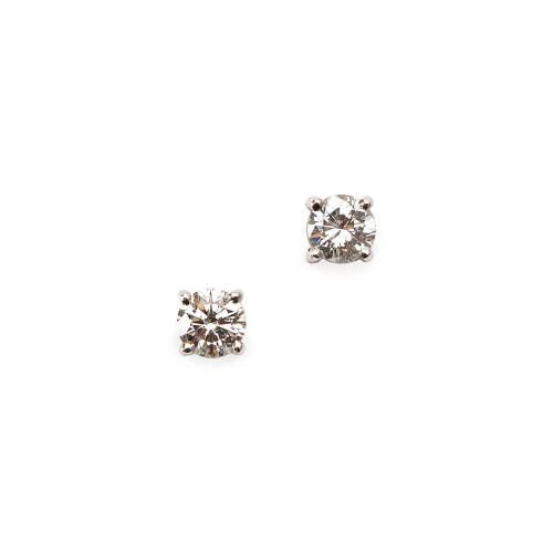 A pair of solitaire diamond earrings, two claw set round brilliant cut diamonds of estimated total weight 1.58 carats. 18ct white gold. Weight 2.8 grams. Gemologist's report available.