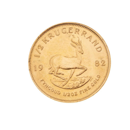 A 1/2 Krugerrand, 1982. 1/2 oz. of fine gold.