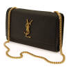 A black medium Kate satchel, Saint Laurent. Grain de Poudre leather canvas. Black suede interior. Gold tone hardware and chain. 24 x 14 x 5cm. Original dust bag.