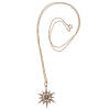 A gold and seed pearl pendant on chain, the star pendant is set with thirty-nine seed pearls hung on a fine chain. 9ct yellow gold. Weight 3.5 grams. Pendant length 3cm. Chain length 55cm.