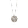 A diamond cluster pendant on chain, woven style cluster pendant comprised of one hundred forty-one round brilliant cut diamonds of estimated total weight 1.61 carats, hung on a fine chain. 18ct white gold. Weight 7.3 grams. Pendant diameter 1.7cm. Chain l