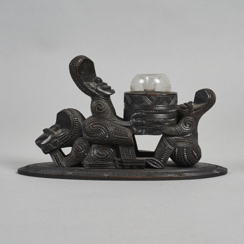 A Rare Late 19th Century Māori Carved Kauri Figural Inkwell