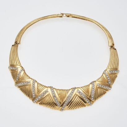Lanvin Ribbed Rhinestone Choker Necklace
