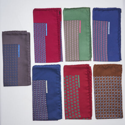 A Collection of 7 Hermes Pocket Square Scarves