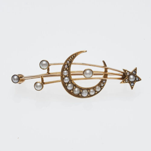 15ct Edwardian Crescent Moon Brooch