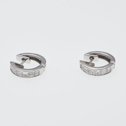 18ct White Gold Princess Cut Huggie Earrings