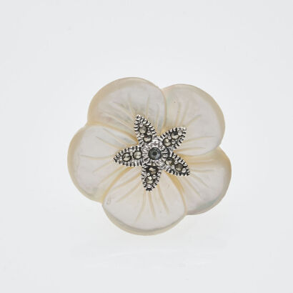 Silver Mother of Pearl Marcasite Flower Ring