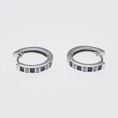 9ct White Gold Sapphire and Diamond Huggies