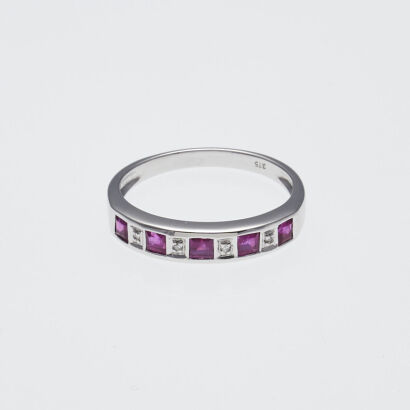 9ct White Gold Ruby and Diamond Ring