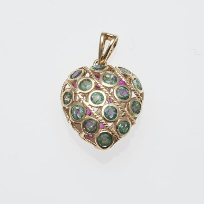 9ct Emerald and Ruby Heart Pendant