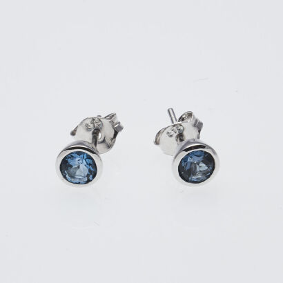 9ct White Gold London Blue Topaz Stud Earrings