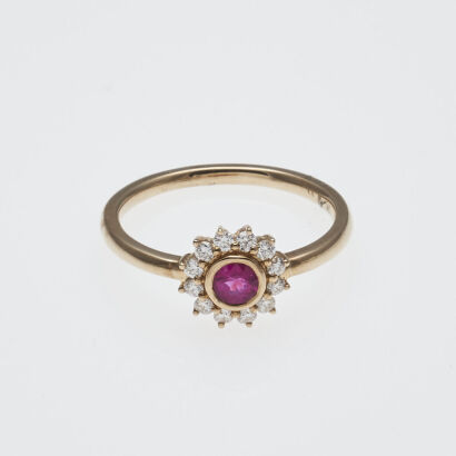 9ct Ruby and Diamond Cluster Ring