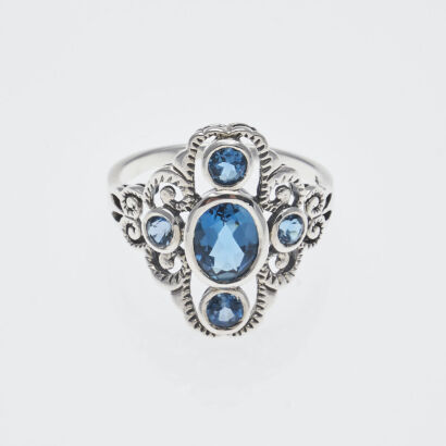 Sterling Silver London Blue Topaz Antique Style Ring