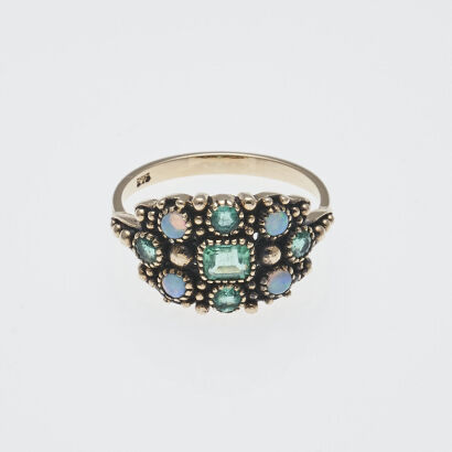 9ct Emerald and Opal Cluster Ring