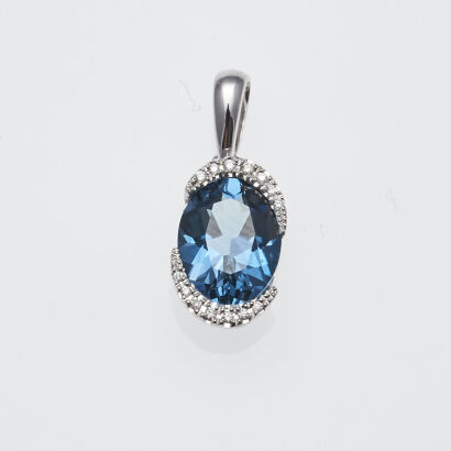 9ct White Gold London Blue Topaz and Diamond Pendant