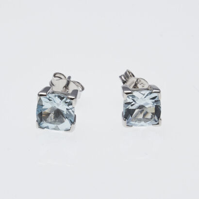 9ct White Gold Aquamarine Cushion Cut Earrings