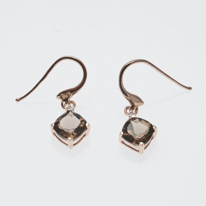 9ct Rose Gold Smokey Quartz and Diamond Earrings