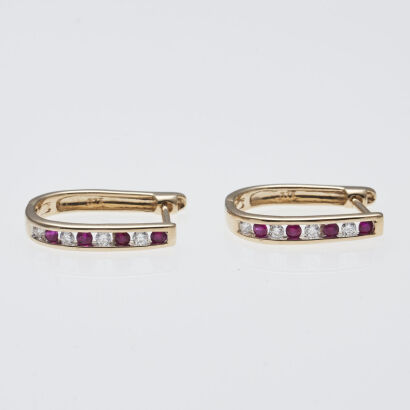 9ct Ruby and Diamond Huggie Earrings