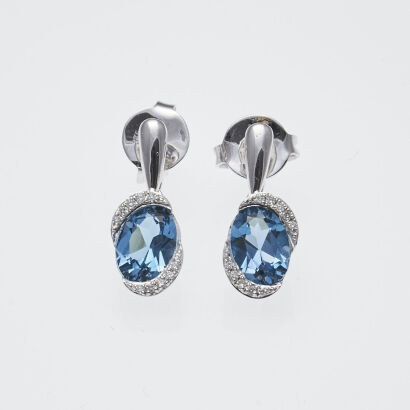 9ct White Gold London Blue Topaz and Diamond Earrings