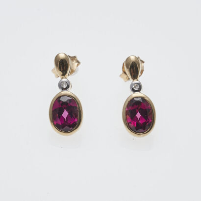 9ct Rhodolite Garnet and Diamond Earrings