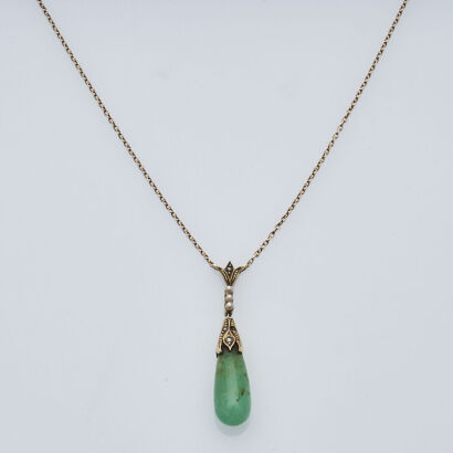 14ct Vintage Emerald and Seed Pearl Necklace
