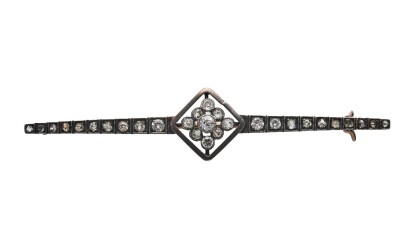 14ct and Silver Diamond Bar Brooch