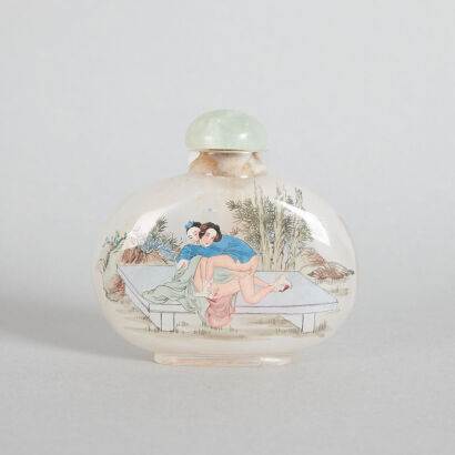 A Chinese Peking Glass Inside-painted 'Shunga' Snuff Bottle