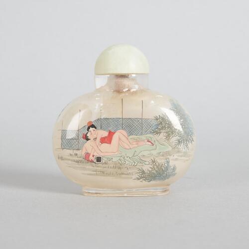 A Chinese Peking Glass Inside-painted 'Shunga' Snuff Bottle