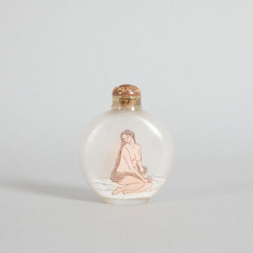 A Chinese Peking Glass Inside-painted 'Shunga' Snuff Bottle