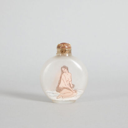 A Chinese Peking Glass Inside-painted 'Shunga' Snuff Bottle