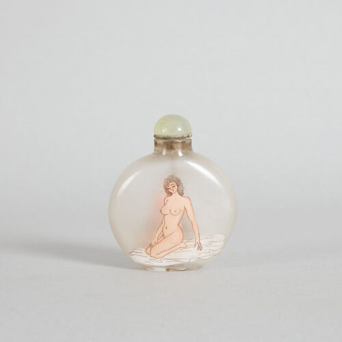 A Chinese Peking Glass Inside-painted 'Shunga' Snuff Bottle