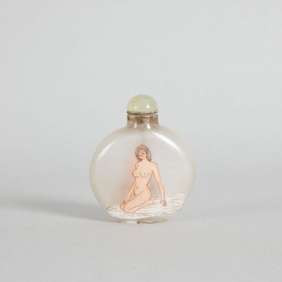 A Chinese Peking Glass Inside-painted 'Shunga' Snuff Bottle