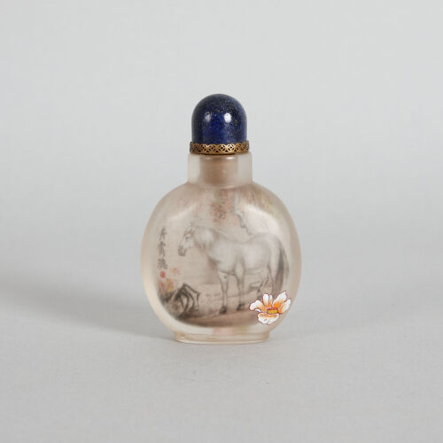 A Chinese Inside-painted 'White Horse' Snuff Bottle (Ding Erzhong Mark)