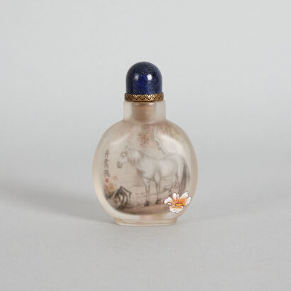 A Chinese Inside-painted 'White Horse' Snuff Bottle (Ding Erzhong Mark)