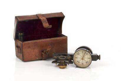 A WWI Vintage Military Bronzed Brass Inclinometer with Sight, Level and Compass