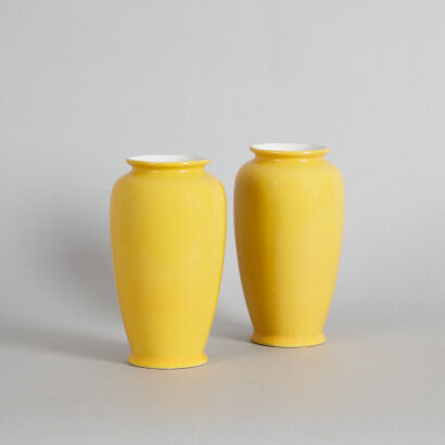 A Pair of Late 19th to Early 20th Century Yellow-glazed Vases (Qianlong Nian Zhi Mark)
