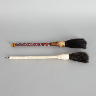 Two Chinese Bone-made and Liuli Callilgrapy Brushes