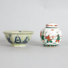 A Chinese Blue and White 'Eight Immortals' Octagonal Bowl (Da Qing Yongzheng Nian Zhi Mark), A Chinese Famille Rose 'Figural' Lidded Jar (Qianlong Nian Zhi Mark)