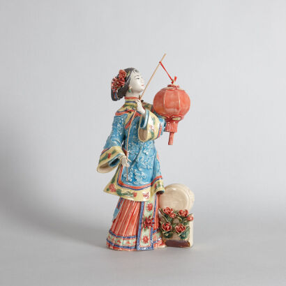A Chinese Foshan Ceramic Chinese Lady Statue