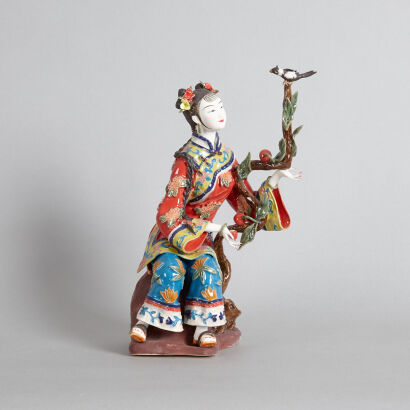 A Chinese Foshan Ceramic Chinese Lady Statue