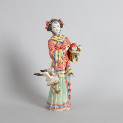 A Chinese Foshan Ceramic Chinese Lady Statue